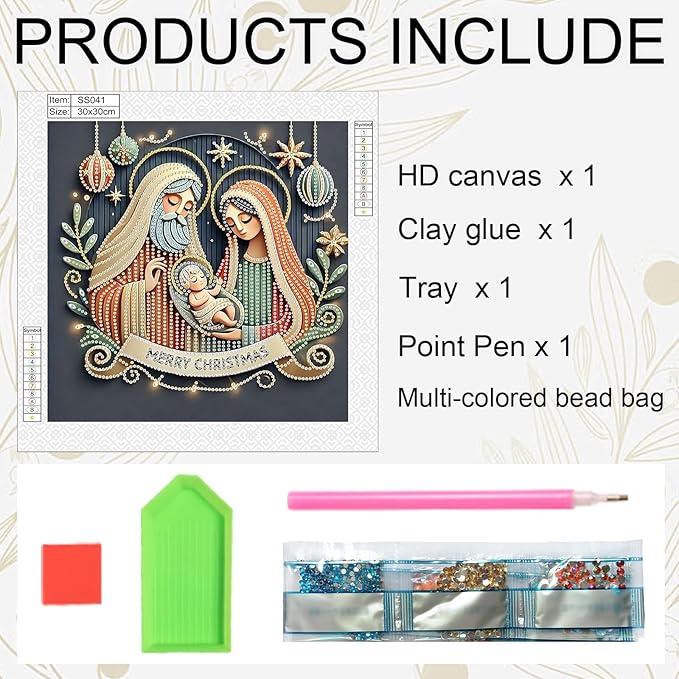 antor Christmas Diamond Painting Kit, 5D Special Shape Diamond Art for Adults, Baby Jesus Nativity Scene DIY Crystal Rhinestones Diamond Painting, Religious Christmas Home Wall Decor Crafts Gift