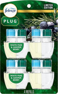 Febreze Plug in Air Freshener, Odor-Fighting Scented Oil Refill, for Home, Bathroom, & Kitchen, Long Lasting, Limited Edition Holiday Winter Pine and Juniper Berry Scent, 0.87oz Refills, 4 Count