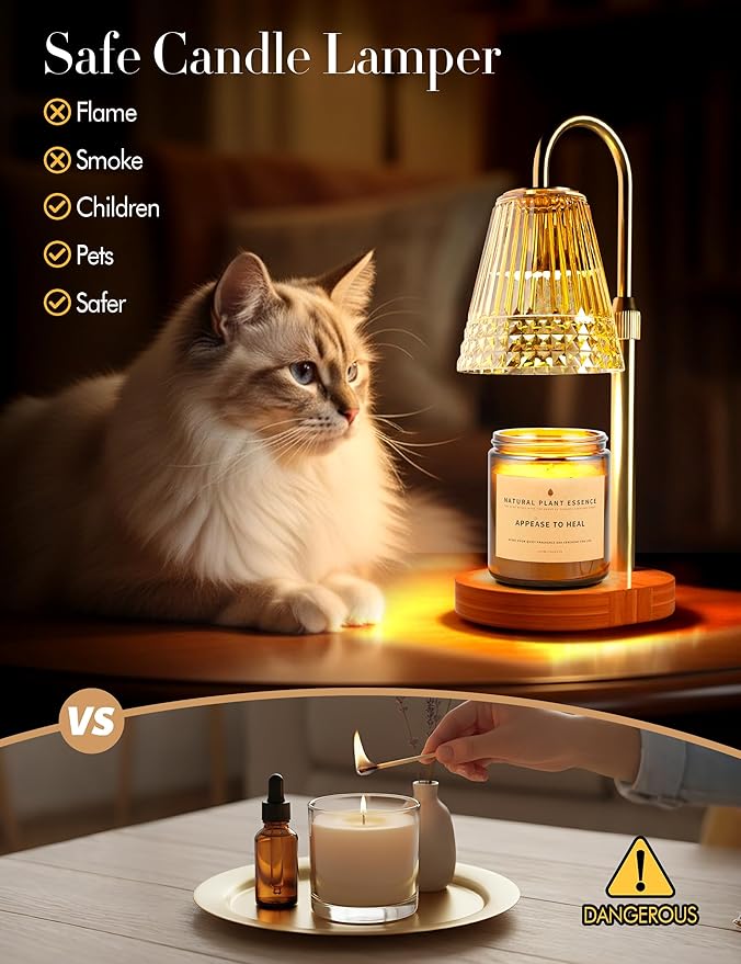 Candle Warmer Lamp with Timer Dimmer: Height Adjustable Wax Melt Warmer for Scented Jar Candles with 2 Bulbs, Christmas Birthday Gifts for Women Mom, House Warming Gifts New Home Room Decor (Gold)