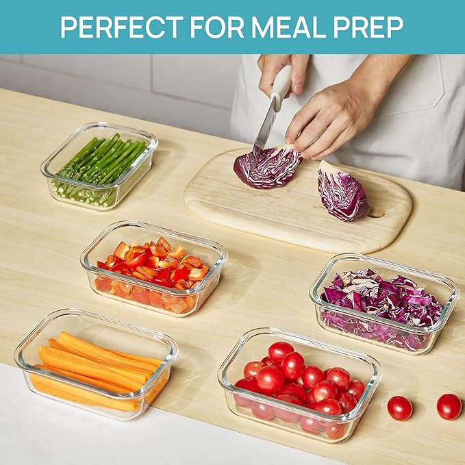 Vtopmart 5 Pack 35+22oz Glass Food Storage Containers with Lids, Airtight Reusable Meal Prep Lunch Container Set, Safe for Oven, Microwave, Freezer, and Dishwasher