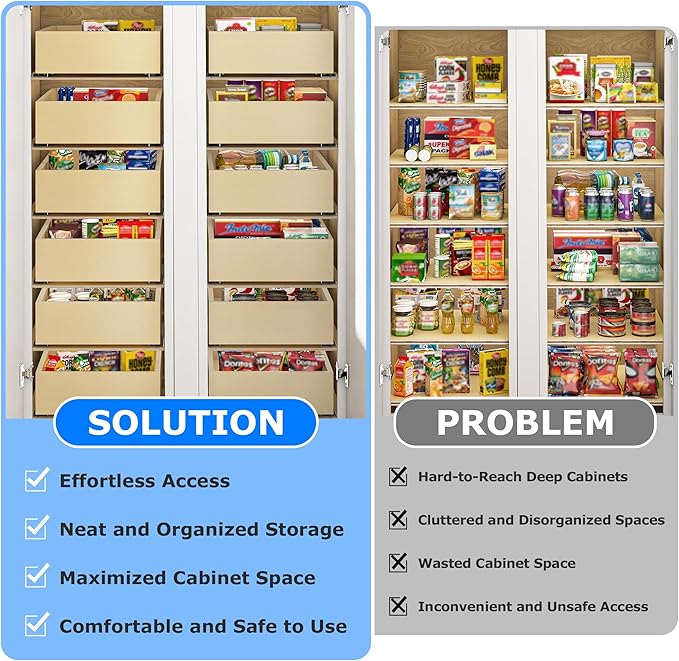 WelFurGeer Soft Close Pull Out Cabinet Organizer, 17" W x 22" D Heavy-Duty Plywood Pull-Out Cabinet Drawer, Cabinets Roll Out Drawers, Durable Pullout Drawers for Home & Kitchen Organization