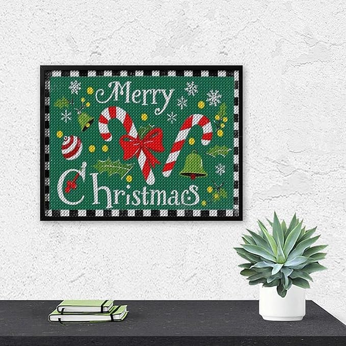 AIVKIEJK Diamond Painting Kits for Adults - Festive Merry Christmas Red Bow, Candy Cane & Bell Painting DIY 5D Full Drill Diamond Dots Paintings with Diamonds Gem Art and Crafts Home Decor 12"x16"