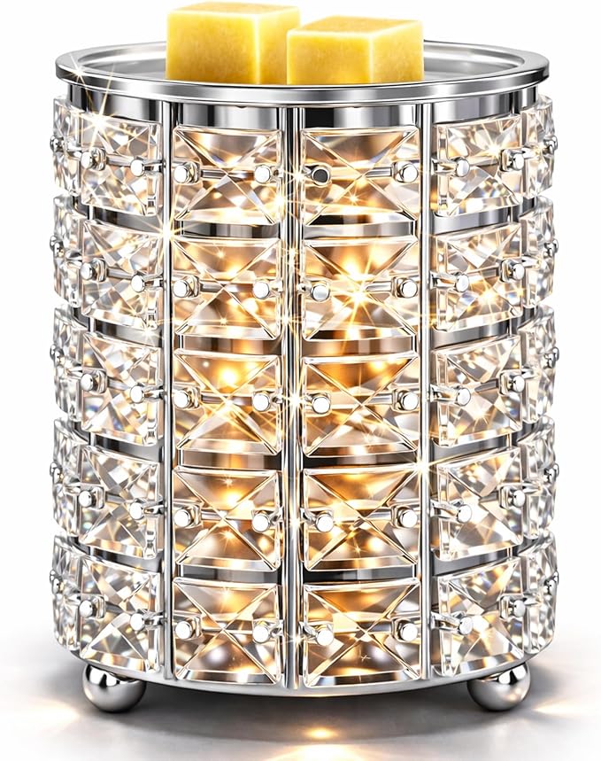 Wrought Iron Crystal Wax Melt Warmer Electric Oil Burner Wax Melt For Home, Kitchen, Living Room, Bedroom, SPA(Silver)
