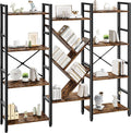 Triple 4 Tier Book Shelf, Large Industrial Bookcase with Storage Cabinet, Tall Bookshelf with Open Display Shelves Furniture for Living Room Bedroom Home Office Rustic Brown