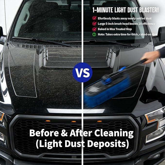 Flash Dog Car Duster Exterior & Interior Duster Aluminum Alloy Extendable Handle and Wax Cotton Strands Scratch-Free Cleaning for Cars, SUVs, RVs | Waterless Dust & Pollen Remover