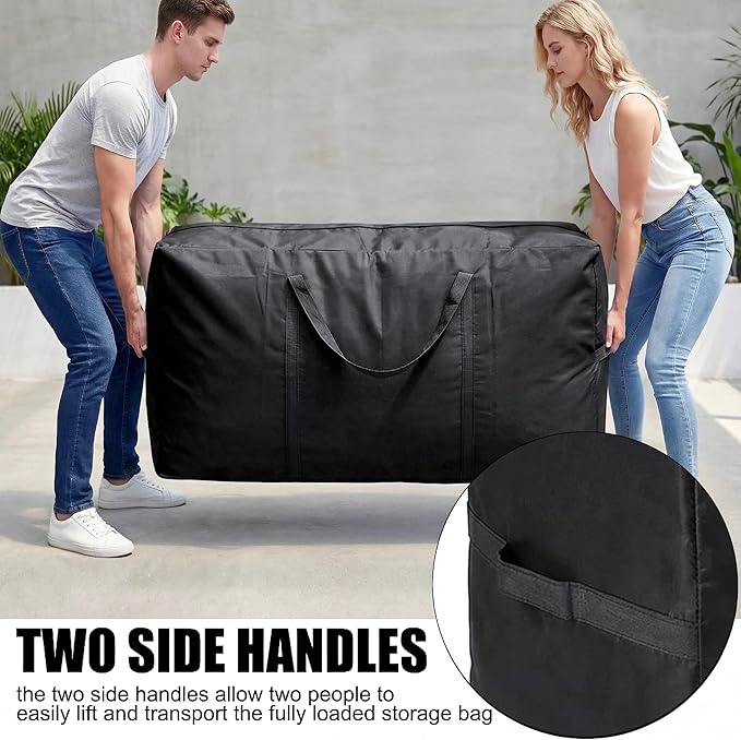 66 Gallon Extra Large Storage Bags, XXL Moving Bags with Zippers & Side Handles, Jumbo Big Storage Totes for Moving & Space-Saving Organization (Black, 66 Gallon, 2 Pack)