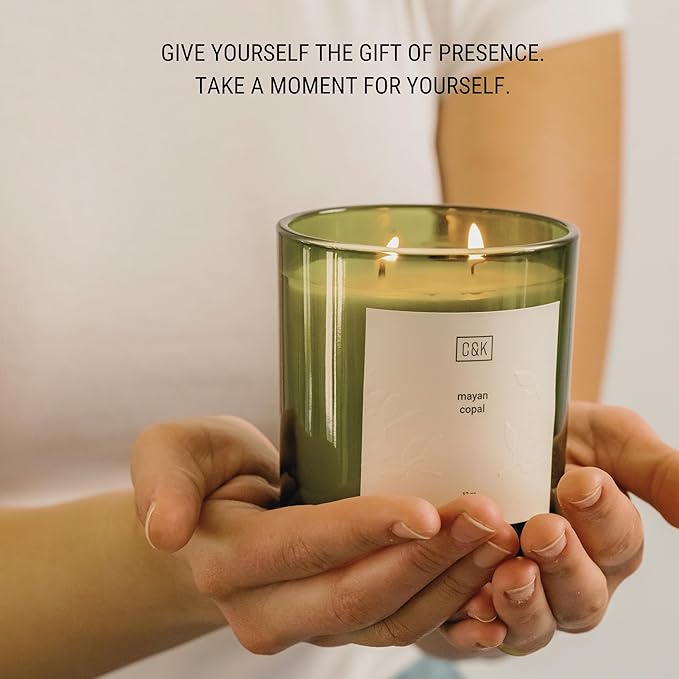 Craft & Kin 12oz Mayan Copal Scented Candles for Home | Premium Green Scented Candles for Men | Made with Natural Soy | Winter Candles Gifts for Men and Women | Nature Collection