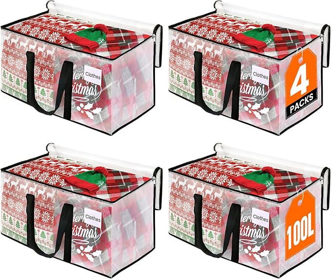 RoomHacks Clear Moving Bags Heavy Duty Extra Large, Moving Supplies with Reinforced Handle and Double Zipper, Storage Bags for Moving Essential, Packing Bags Alternative to Moving Box(4 Packs, Clear)