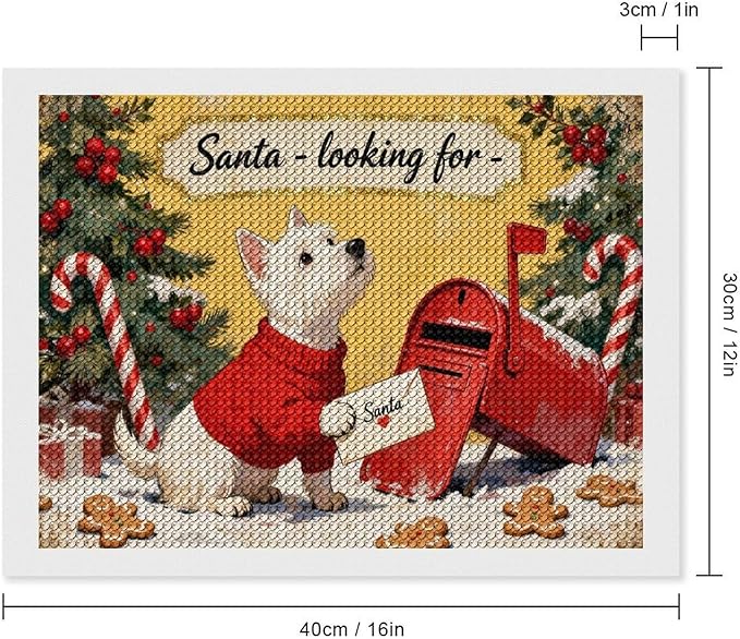 Diamond Painting Kits for Adults - Cute Scottish Terrier Christmas Westie Dog Holding Santa Letter Painting DIY 5D Full Drill Diamond Dots Paintings with Diamonds Gem Art And Crafts Home Decor 12"x16"