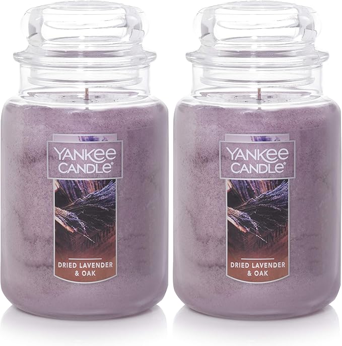 Yankee Candle Dried Lavender & Oak Scented, 22 Oz | Large Jar | Single Wick | 110+ Hours Burn Time | Pack of 2
