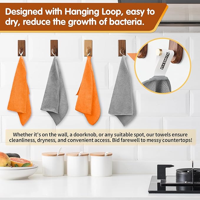 FIXSMITH Microfiber Cleaning Cloth -Pack of 12, Highly Absorbent Cleaning Rags(Grey&Orange), 16"X12" All Purpose Cleaning Towels for Housekeeping, Kitchen, Car, Reusable Microfiber Towels