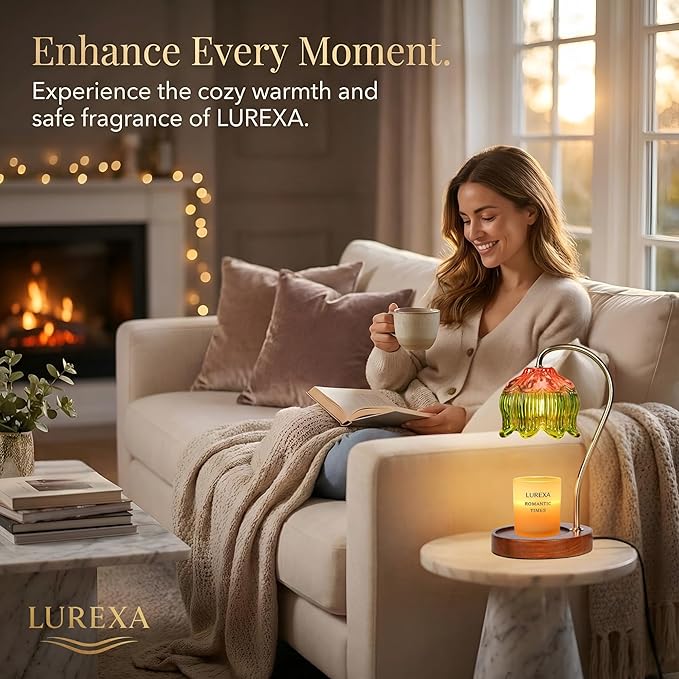 Candle Warmer Lamp with Timer, Dimmable Wax Melt Lamp for Large & Standard Jar Candles, Includes 2 GU10 Bulbs, Elegant Vintage Home Decor Gift for Women & Mom(A1-Pink Green Lotus)