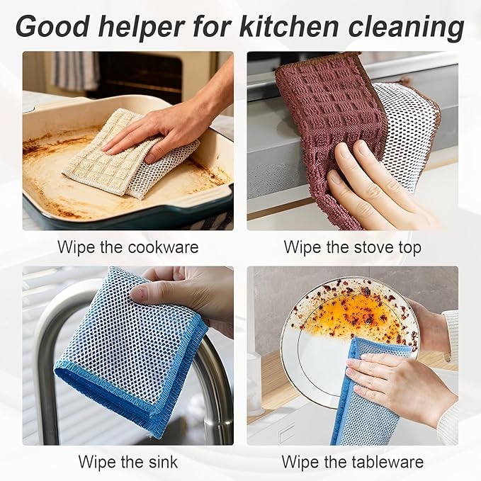 20 pcs Multipurpose Wire Dishwashing Rags, Upgraded 2-Layer Non-Scratch Metal Wire Dish Cloths for Wet/Dry Use, Reusable for Kitchen & Cookware, Sinks Utensils Stovetops, Multicolor, 7.87"x7.87"