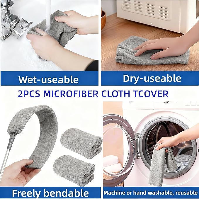 Retractable Gap Dust Cleaner with 30-100 Feet Extendable Long Handle and 2 Microfiber Dusting Cloths, Cleaning Duster for Under Appliance Refrigerator Furniture Sofa Bed (Gray)
