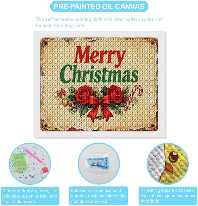 AIVKIEJK Diamond Painting Kits for Adults - Merry Christmas Santa, Holly & Vintage Painting DIY 5D Full Drill Diamond Dots Paintings with Diamonds Gem Art and Crafts Home Decor 16"x20"