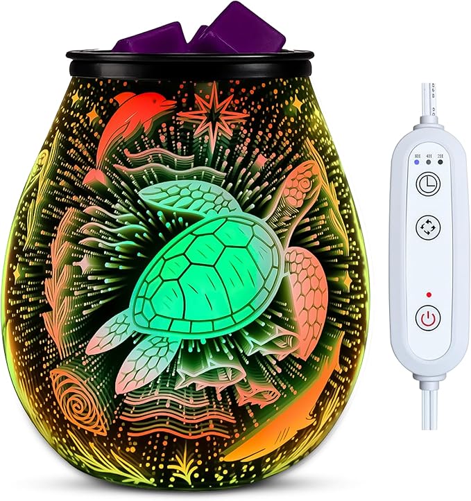Leyoue 3D Glass Fireworks Electric Wax Melt Warmer with PTC Heating Plate 7 Colors LED Changing Light Wax Burner Melter Fragrance Warmer for Home (Ocean)