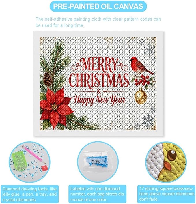 AIVKIEJK Diamond Painting Kits for Adults - Merry Christmas & Happy New Year Painting DIY 5D Full Drill Diamond Dots Paintings with Diamonds Gem Art and Crafts Home Decor 16"x20"