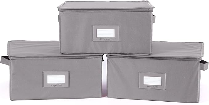 Covermates Keepsakes Zip-Top Storage Box Set, 3 Pack Heavy Duty Polyester Organizer Bins, Stackable Design, ID Window, Reinforced Handles, Closet Home Storage, Graphite