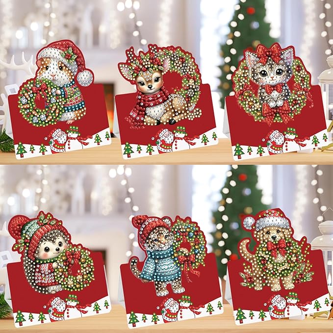 6 Packs Christmas Animal DIY Painting Greeting Cards for Adults Gifts