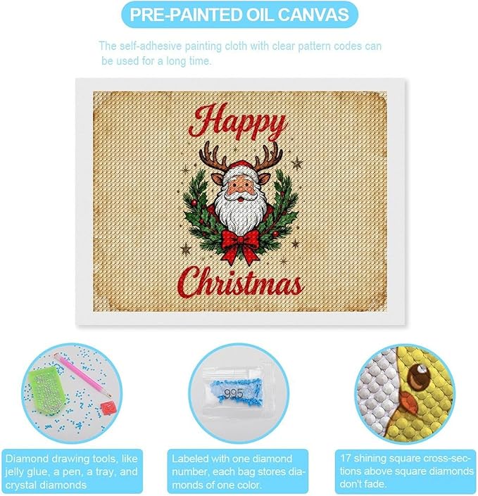 AIVKIEJK Diamond Painting Kits for Adults - Christmas Santa Claus Holly Berries & Snowflakes Painting DIY 5D Full Drill Diamond Dots Paintings with Diamonds Gem Art and Crafts Home Decor 12"x16"