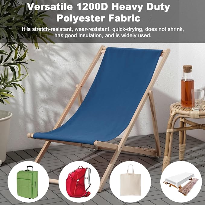 Thickened Waterproof Canvas Fabric by The Yard, 1200D 58" W Outdoor Upholstery Material Heavy Duty Fabric Water Resistant Sewing Material for Chair Patio Cushion Purse Bag, 5 Yard Ocean Blue