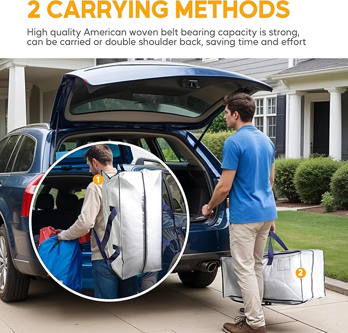 HealSmart 10 Pack Extra Large Moving Bags with Zippers & Carrying Handles, Heavy-Duty Storage Tote Moving Boxes for Dorm Room Essentials Storage Bags, Clear