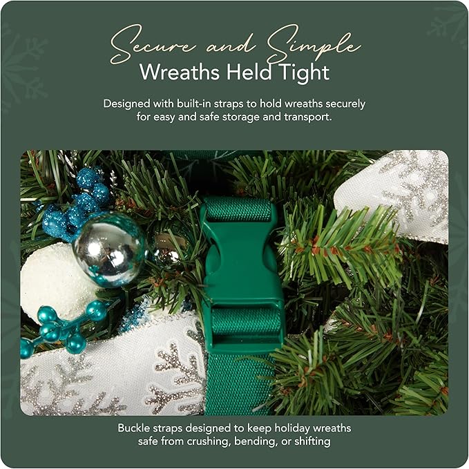 Covermates Keepsakes Deluxe Wreath Storage Bag – Heavy-Duty Polyester with Buckle Strap & Structured Interior – Protective Holiday Organizer with Handles, D-Ring & Label Window, Green Snowflake