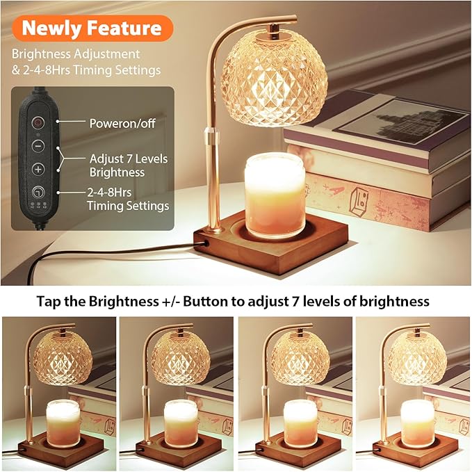 Mocalido Candle Warmer Lamp with Timer, Dimmable Electric Candle Warmer Adjustable Height, Top Candle Melter Warming Lamp for Scented Jar Candles, Amber