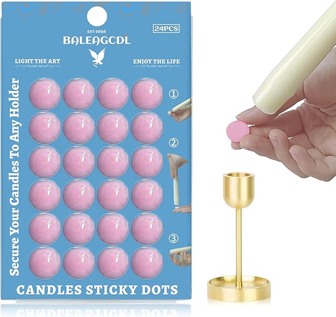 Candle Sticky Dots - Pink Wax Candle Adhesive Dots - Unscented Cire Adhesive for Secure Candle Placement - Easy Clean and Traceless Adhesive for DIY Projects - Pack of 24