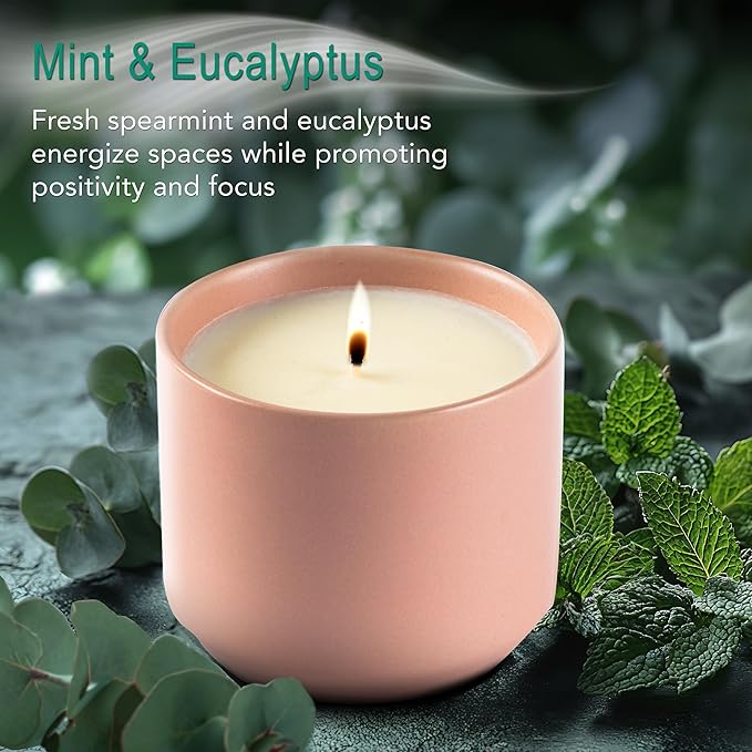 Hyggelight - The Growing Candle, Mint & Eucalyptus Scented, 8oz Ceramic Pot, Aromatherapy Candles, 100% Soy, Adelyn