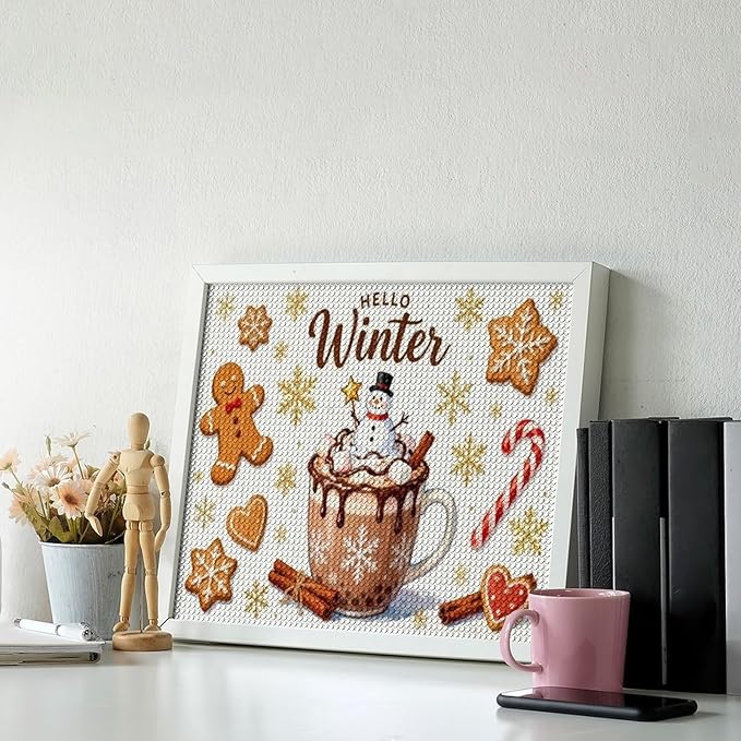 Diamond Painting Kits for Adults - Hello Winter Ice Cream & Gingerbread Snowflakes & Candles Painting DIY 5D Full Drill Diamond Dots Paintings with Diamonds Gem Art And Crafts Home Decor 16"x20"