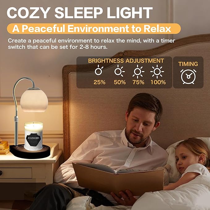 Candle Warmer Lamp with Timer 2H/4H/8H, Adjustable Height Dimmable Candle Lamp with 2 Bulbs, Wax Melt Warmer for Jar Candles, House Warming, Home Decor, Christmas Gifts for Women, Mom(Black)