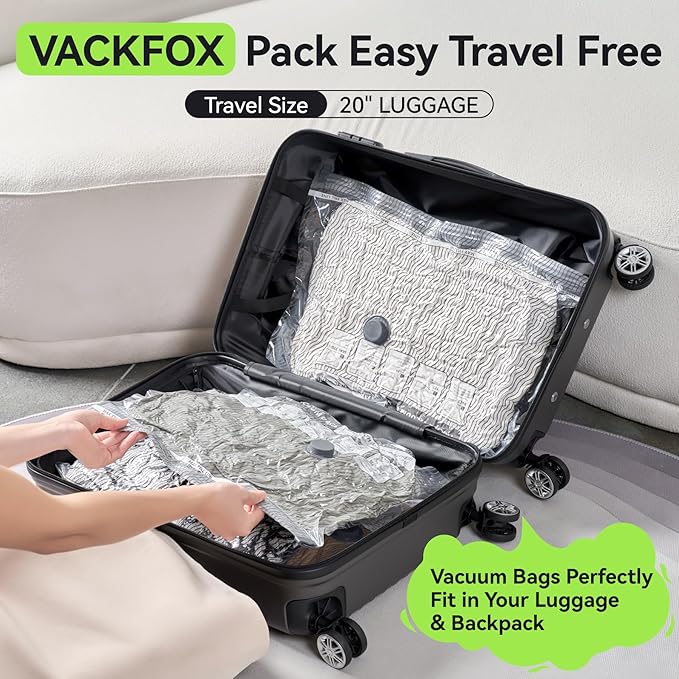 Vacuum Bags for Travel with USB & TYPE C Pump, Vacuum Seal Travel Bags, 15 Pack Carry-On Vacuum Storage Bags for Luggage & Suitcase, Space Saver for Clothes & Travel(Green)