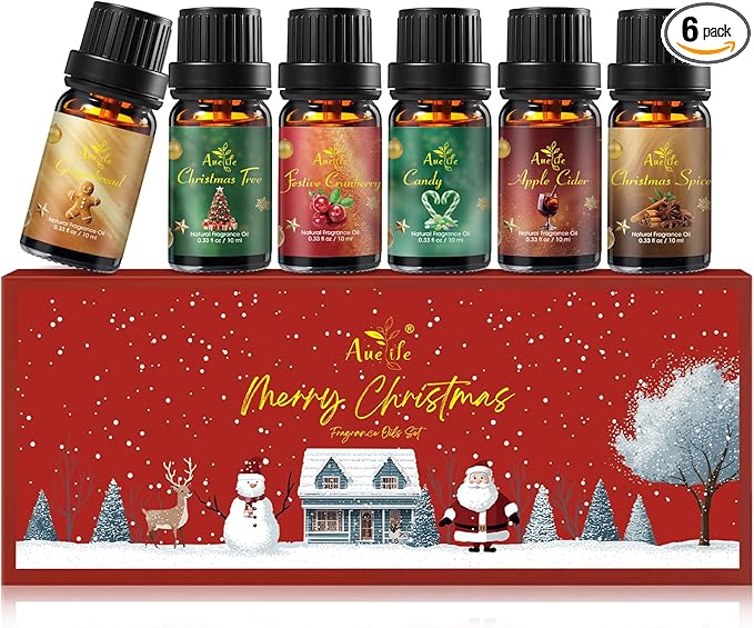 Winter Essential Oil Set, Essential Oils for Diffusers for Home, Fragrance Oil Gift Set | Gingerbread, Candy, Christmas Tree, Spice, Cranberry, Apple Cider | Aromatherapy, Candle & Soap Making