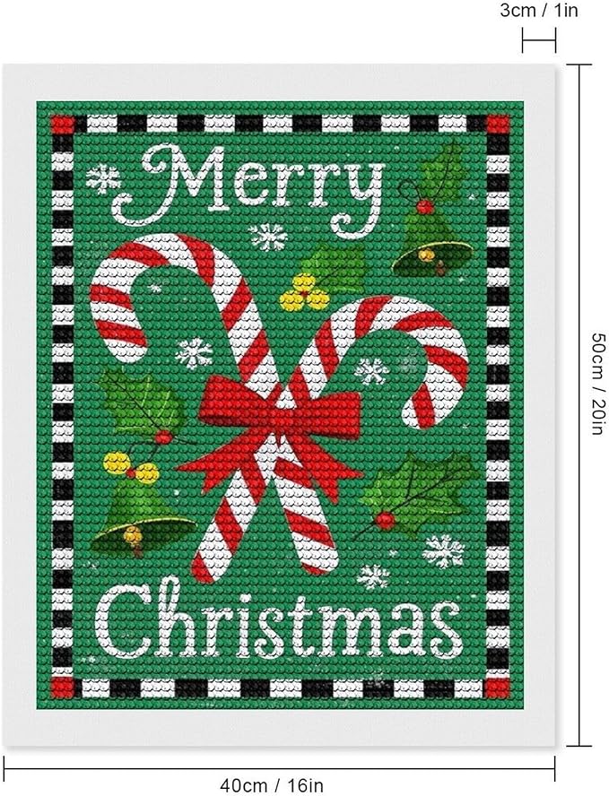 AIVKIEJK Diamond Painting Kits for Adults - Festive Merry Christmas Red Bow, Candy Cane & Bell Painting DIY 5D Full Drill Diamond Dots Paintings with Diamonds Gem Art and Crafts Home Decor 16"x20"