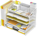 YINGHUA 5 Tier Paper Tray Letter Organizer with Top 6 Adjustable Compartments and File Holder - Paper Sorter Office Desktop Accessories with Handles for Document,Mail,School Supplies Storage,White