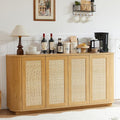 64" Sideboard Buffet Rattan Cabinet, Modern Fluted Credenza with Adjustable Shelves, Wooden Storage Cabinet TV Stand for Living Room Kitchen Dining Room Hallway, Natural