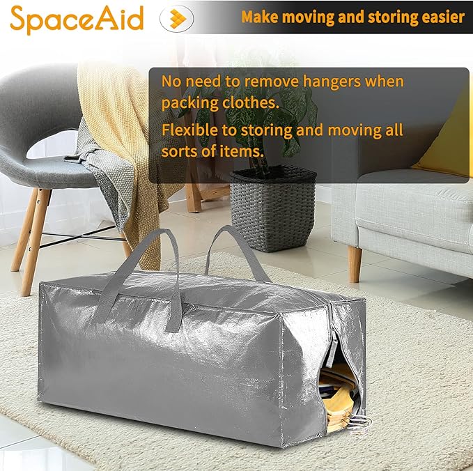 SpaceAid Heavy Duty Moving Bags, Extra Large Storage Totes W/Backpack Straps Strong Handles & Zippers, Alternative to Moving Boxes, Packing & Moving Supplies, Gley (8 Pack)
