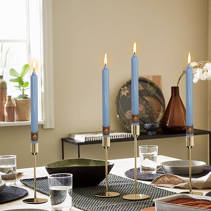Dusty Blue Candlesticks 10 Inch Handmade Dripless Taper Candles Unscented Colored Candle Set, Pack of 4 - Up to 8 Hours Burn
