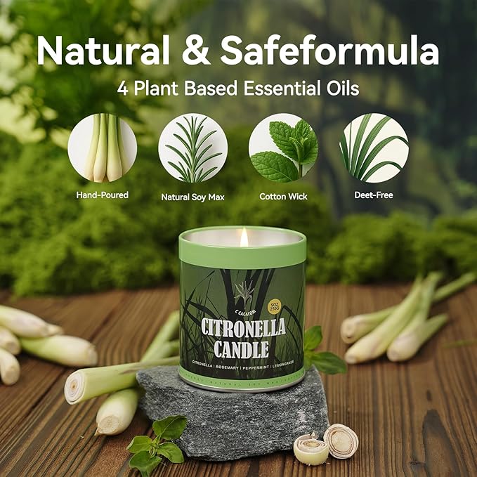 Citronella Candles Outdoor Set, 2 Pack Jar Candle for Patio Camping Backyard Picnic, Scented Candles Sets Gifts for Men Women, 9 Oz Bug Non Toxic Mosquito Candles Repellent Back to School Gifts