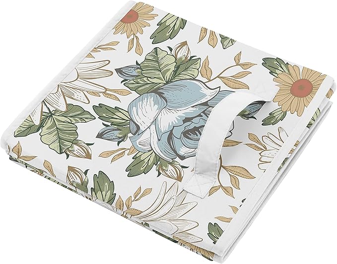 Sweet Jojo Designs Vintage Floral Blue Yellow Foldable Fabric Storage Cube Bins Boxes Organizer Toys - Set of 2 - Slate Green Gold Orange Taupe Beige Shabby Chic Rose Flower Boho Bohemian Farmhouse