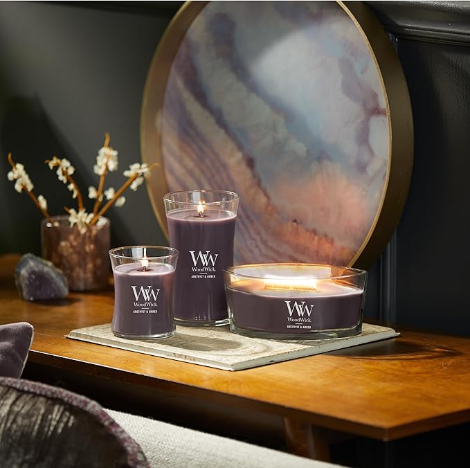 WoodWick Amethyst & Amber Gifts for Women and Men, 9.7 oz Medium Hourglass Candle with Crackling Wick