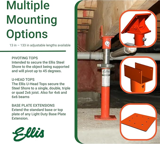 Ellis Manufacturing Light-Duty Steel Construction Jack - Adjustable Screw Jack Post for Floor Leveling, Beams, and Concrete - 16,000 lb Load Capacity - 23"-35" Adjustment, House Jacks for Leveling