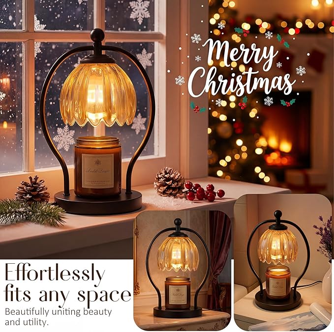 Candle Warmer Lamp, Dimmable Candle Warmer with Timer, Vintage Candles Wax Warmers for Jar Candles Christmas Birthday Gifts for Women Mom, New Home Decor for Bedroom Living Room, Black Amber