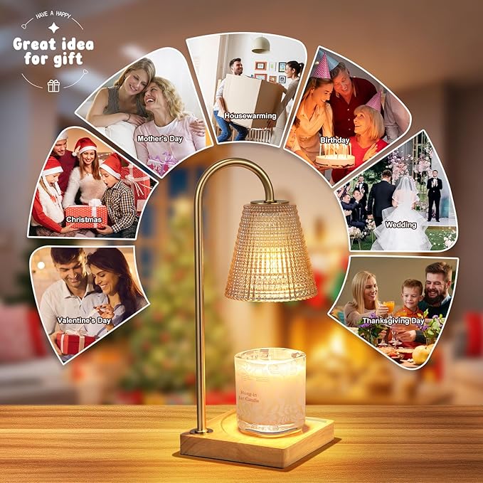 Hong-in Amber Candle Warmer Lamp-Dimmable Candle Lamp with Timer, Christmas Birthday Gifts for Women, House Warming Gifts for New Home Bedroom Decor, Vintage Wax Warmer for Scented Wax