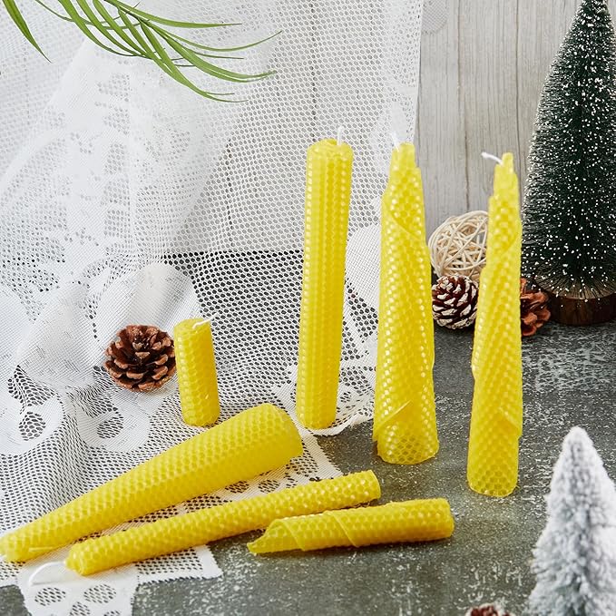 Moinchore 24 Pcs Beeswax Candle Making Kit, 8 x 8 Inch Vibrant Colors Beeswax Sheet for Candle Making with 1 Roll Cotton Wick, DIY Craft Rolling Supplies for Christmas Handmade Crafts Gift(Yellow)