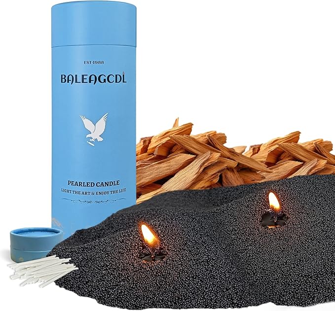 Pearled Candle 18oz(1.1lb)–Black Sandalwood Fantasy Scented Refillable Pearl Sand Wax with 30 Wicks for Candles Making Burns up to 110 Hours Perfect for Home Decorative DIY