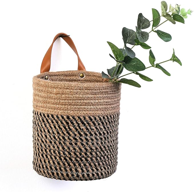 Wall Hanging Storage Baskets - Small Cotton Rope Woven Closet Storage Bins-Shelf Basket Organizer for Plants, Towels,Toys - 6.3" x 7" (Jute)