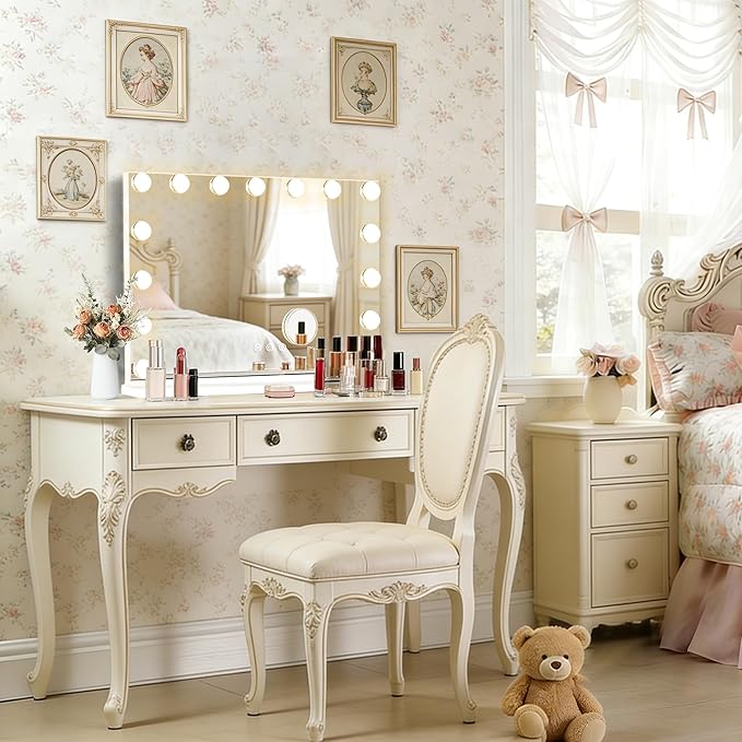 Ratsamee 23" x 18" Hollywood Vanity Mirror with Lights, 15 Dimmable Bulbs, 3 Color Lights, Make Up Lighted Mirror, USB Charging Port, Gifts for Women Wife Teengirls