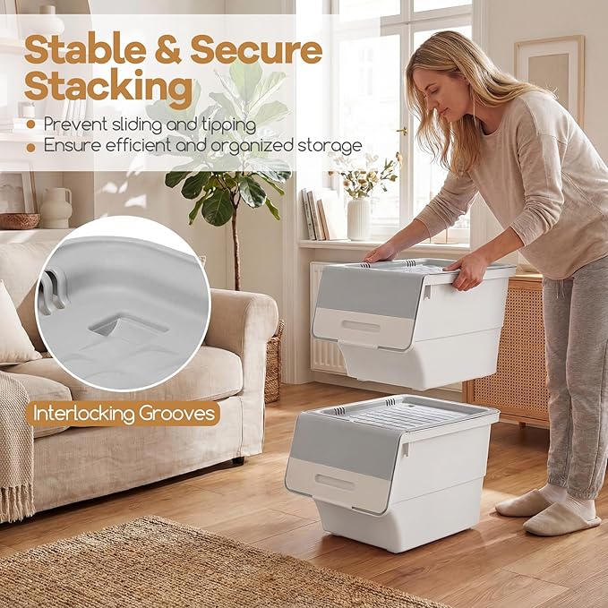 Giantex Plastic Stackable Storage Bins with Lids & Wheels, 3 Pack Open Front Stacking Bins, Organizer Bins for Pantry, Kitchen, Laundry, Closet, Playroom, Bedroom Organization （12.5 QT）
